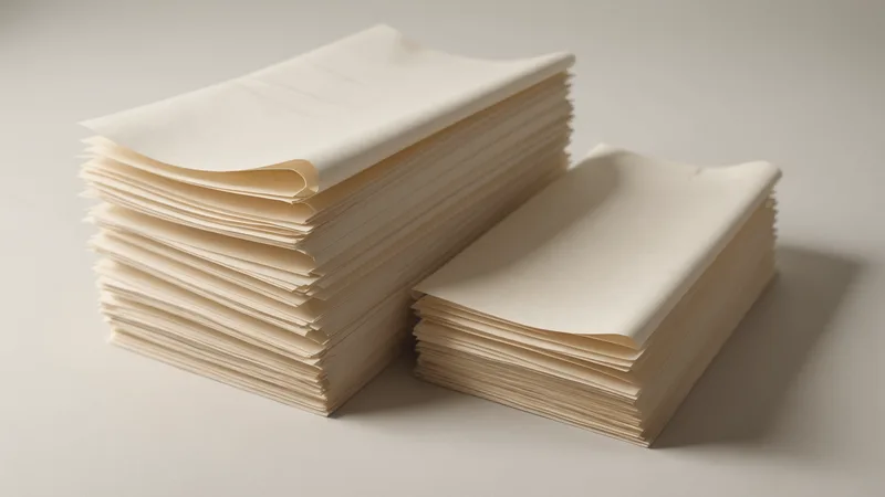 Two paper stacks side by side representing comparison, warm neutral tones
