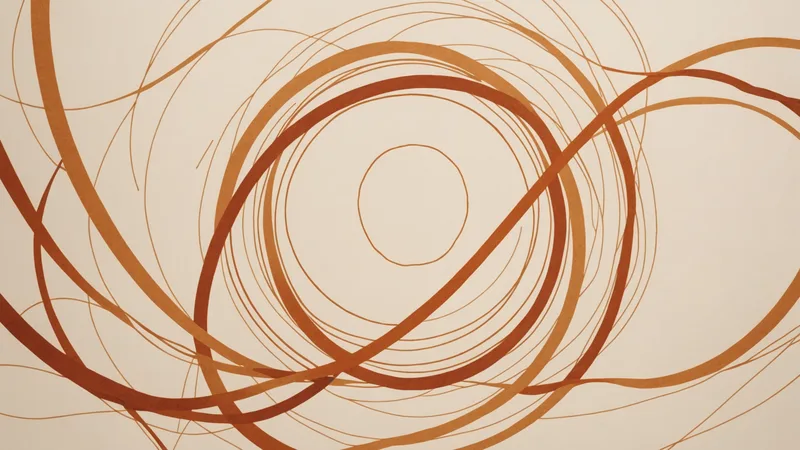 Tangled document paths abstracted as overlapping rings, warm tones