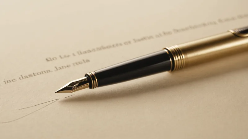 A pen resting on an unsigned document with empty signature line visible
