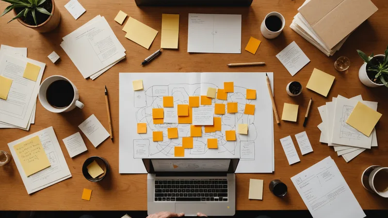 Founders perspective desk with scattered planning documents and routing diagrams